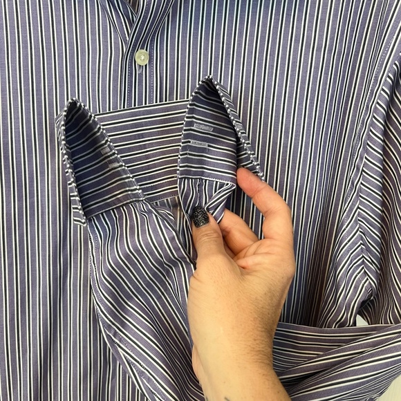Michael Kors Mens Lavender Striped Button Up Cuff link Long Sleeve Shirt Size 16 - Picture 3 of 6